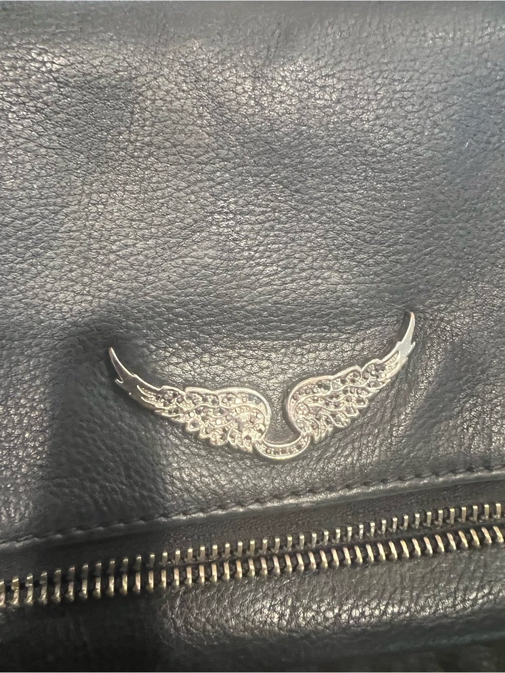Zadig & Voltaire Black Leather Chain Crossbody with Silver Wing Emblem - Picture 7 of 15